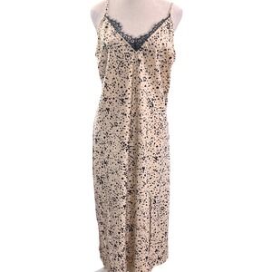 NWOT Wild Fable Tan Black Dalmatian Print Lace Trim Midi Slip Dress Size L